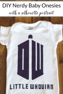 Make an easy baby shower gift for the nerdy mom to be with a silhouette portrait machine! These nerdy baby onesies are perfect for the ultimate Whovian or Potterhead.