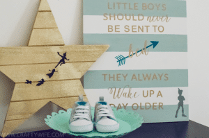 Create a sweet and sentimental piece of art for a little boy's room with this famous quote from J.M. Barrie's Peter Pan. Perfect for a Peter Pan Nursery!