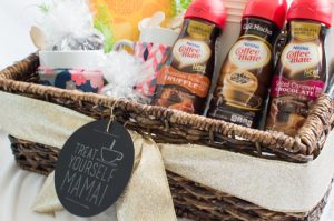 Make a coffee lovers gift basket to give to a new mommy so she can treat herself to a few moments of alone time to jump start her day. #sipindulgence #ad