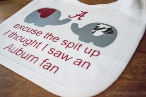 Make a cute football themed bib for the new dad in your life with your Silhouette machine and include it in a new dad gift basket! #MomsHelper #ad