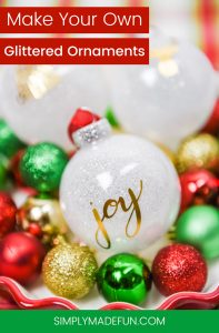 white glitter ornaments with a gold foil design