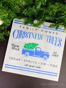 Christmas Tree Truck Sign - I am so obsessed with the Christmas Tree Truck decor and really wanted something of my own, but didn't want to pay for it. So I made my own Christmas Truck Sign to match my home decor with my Silhouette Machine and stencil vinyl.