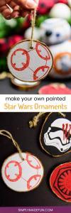 Star Wars Ornaments - Make your own rustic Star Wars Ornaments with wood slices, DecoArt paint, and your Silhouette machine! This simple + quick DIY is perfect for the Star Wars fans in your life!