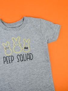 Peep Squad Easter Shirt - I really wanted something than the cute Easter shirts I've been seeing so I decided to do something a little different. This geeky Peep squad shirt is PERFECT for little boys and is so easy to make with heat transfer vinyl and your Silhouette Machine!