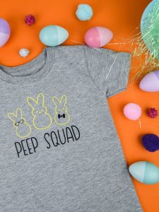 Peep Squad Easter Shirt - I really wanted something than the cute Easter shirts I've been seeing so I decided to do something a little different. This geeky Peep squad shirt is PERFECT for little boys and is so easy to make with heat transfer vinyl and your Silhouette Machine!