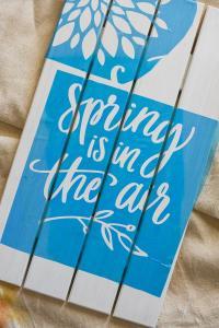 Painted Wooden Spring Sign - Dress up your front porch or your mantle this spring with a bright and colorful wooden sign! Use your Silhouette Cameo to cut out a stencil and pick your favorite paint colors to make this sign your own. It's fun, easy, and you can do it in 20 minutes (or less!).