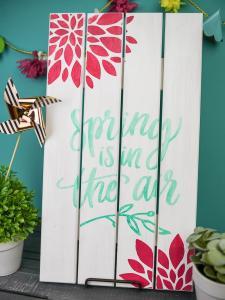 Painted Wooden Spring Sign - Dress up your front porch or your mantle this spring with a bright and colorful wooden sign! Use your Silhouette Cameo to cut out a stencil and pick your favorite paint colors to make this sign your own. It's fun, easy, and you can do it in 20 minutes (or less!).