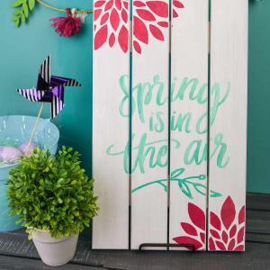 Painted Wooden Spring Sign - Dress up your front porch or your mantle this spring with a bright and colorful wooden sign! Use your Silhouette Cameo to cut out a stencil and pick your favorite paint colors to make this sign your own. It's fun, easy, and you can do it in 20 minutes (or less!).