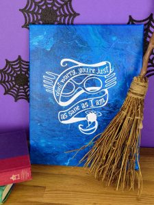 Harry Potter Acrylic Paint Poured Canvas - This poured canvas is the perfect craft night project to DIY with friends! It's fun, messy, and no two canvases will be alike! You can leave them blank or use vinyl and your Silhouette or Cricut machine to dress them up a bit, like with a fun Harry Potter inspired quote or image...or really anything that you like. This craft project is colorful and easy, all you do is mix paint with water and pour!