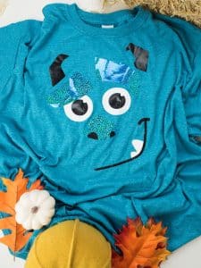 Sully from Monsters Inc Halloween costumes made with heat transfer vinyl and a Silhouette machine